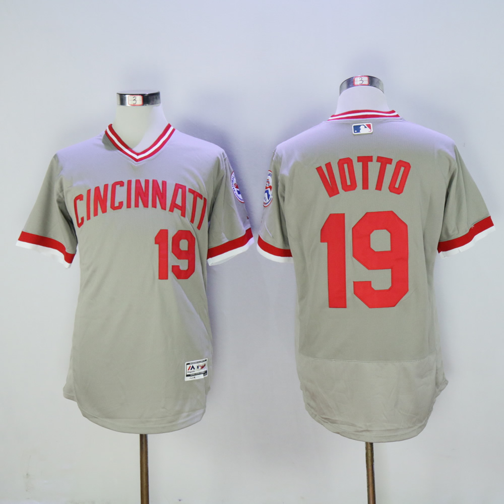 Men MLB Cincinnati Reds #19 Votto grey throwback 1976 jerseys->cincinnati reds->MLB Jersey
